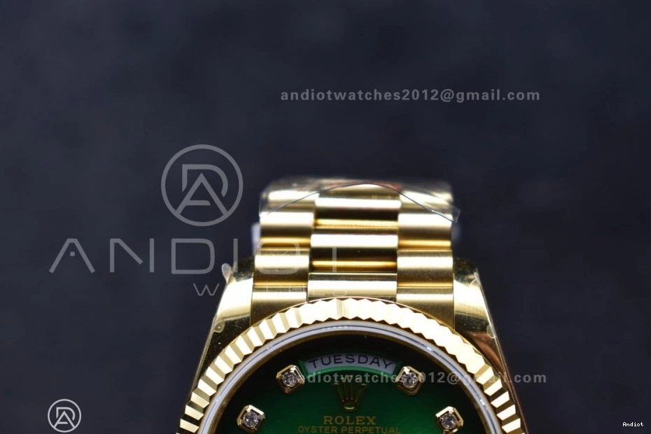 Faded with Square V5 DayDate 904L Diamond vr3255 Steel on YG 692 President Bracelet Reliable Best Edition Green 36 Dial (Gain Weight) QF 0718